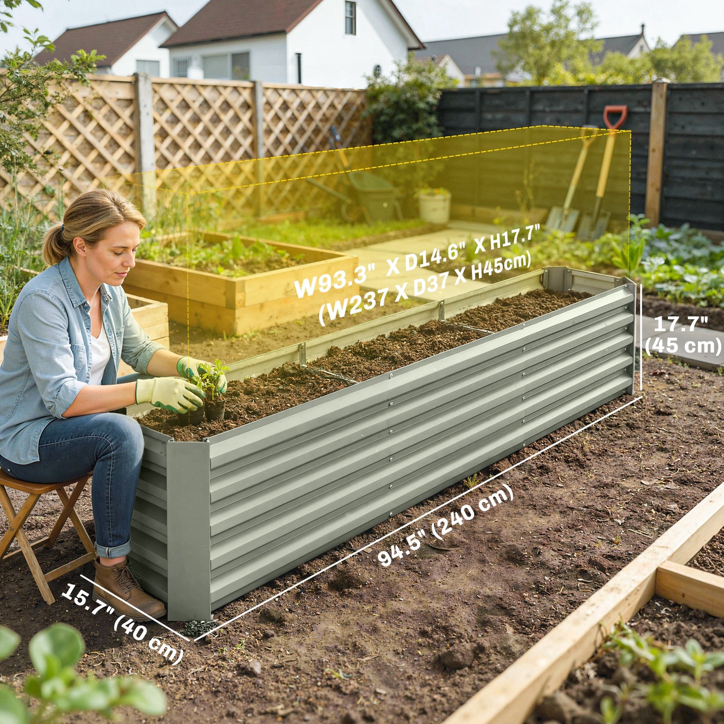 Outsunny Galvanized Raised Garden Bed 240x40x45cm Outdoor Garden