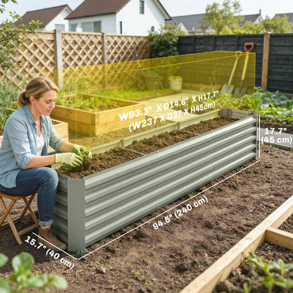 Outsunny Galvanized Raised Garden Bed 240x40x45cm Outdoor Garden