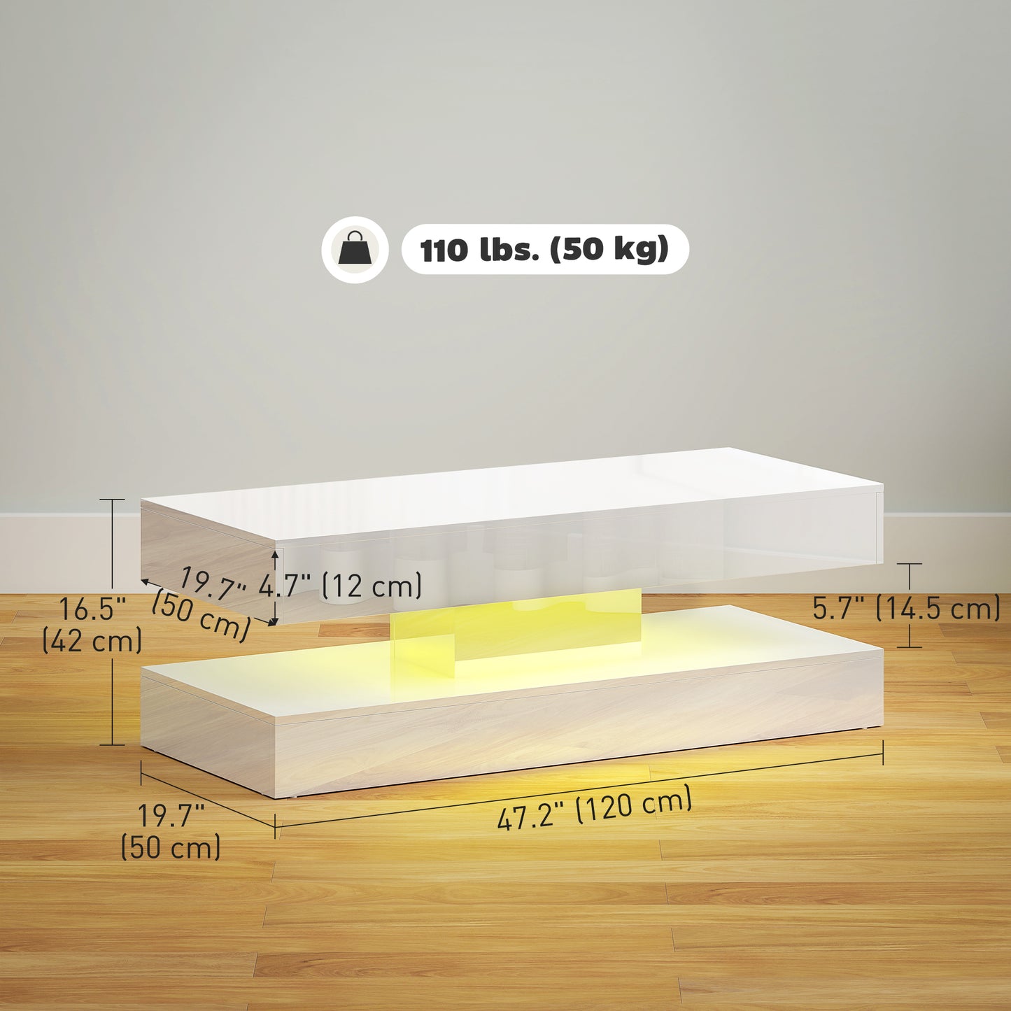Table basse avec éclairage LED RGB ajustable