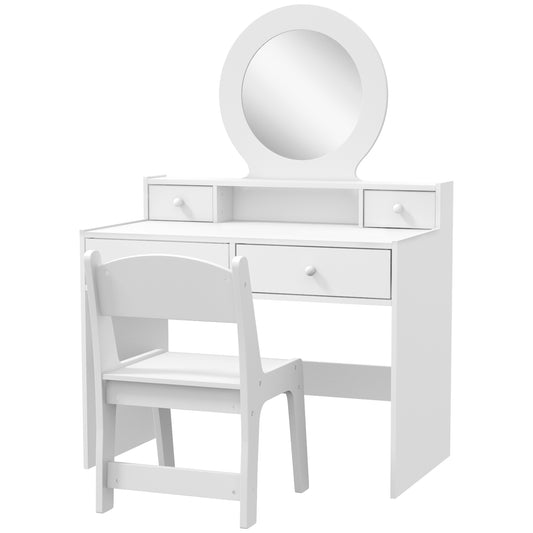 Table de Maquillage pour Enfants Qaba avec Miroir, Tabouret et Tiroirs