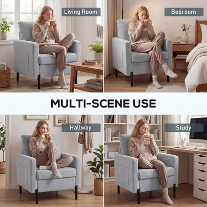 Fauteuil d'appoint rembourré avec poches latérales