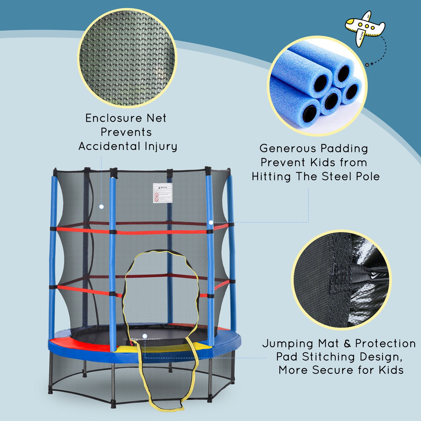 Trampoline enfant sans ressorts avec filet — multicolore