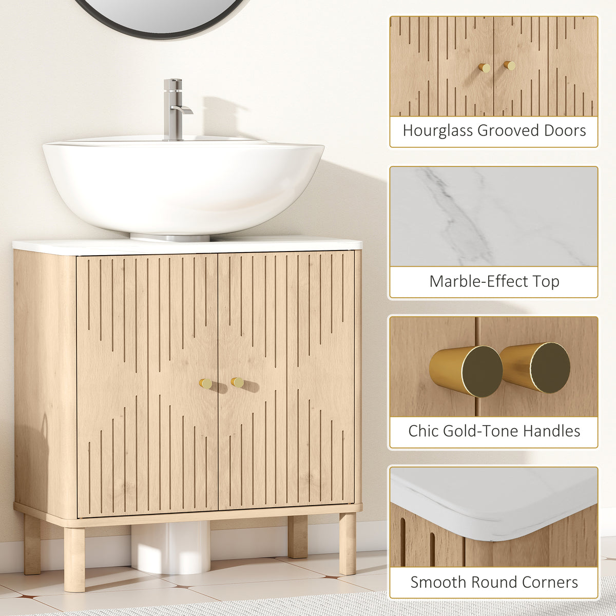 Meuble-lavabo sur pied avec portes rainurées
