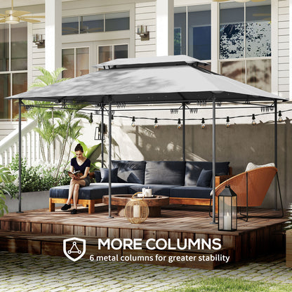 Gazebo de patio double toit avec rideaux 3 x 4 m