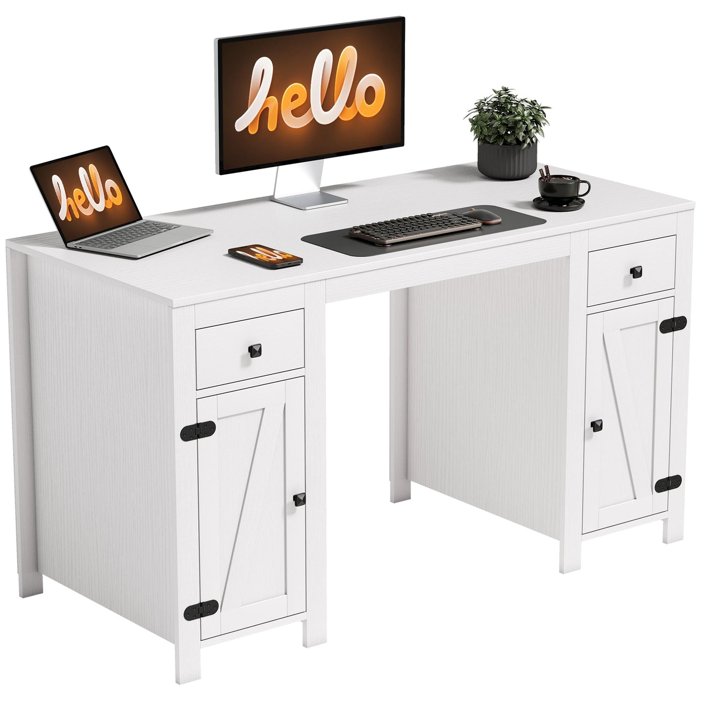 Bureau exécutif style fermette avec tiroirs et armoires