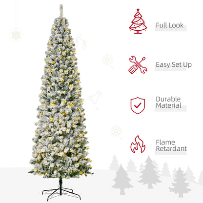 Sapin de Noël artificiel mince enneigé avec lumières DEL