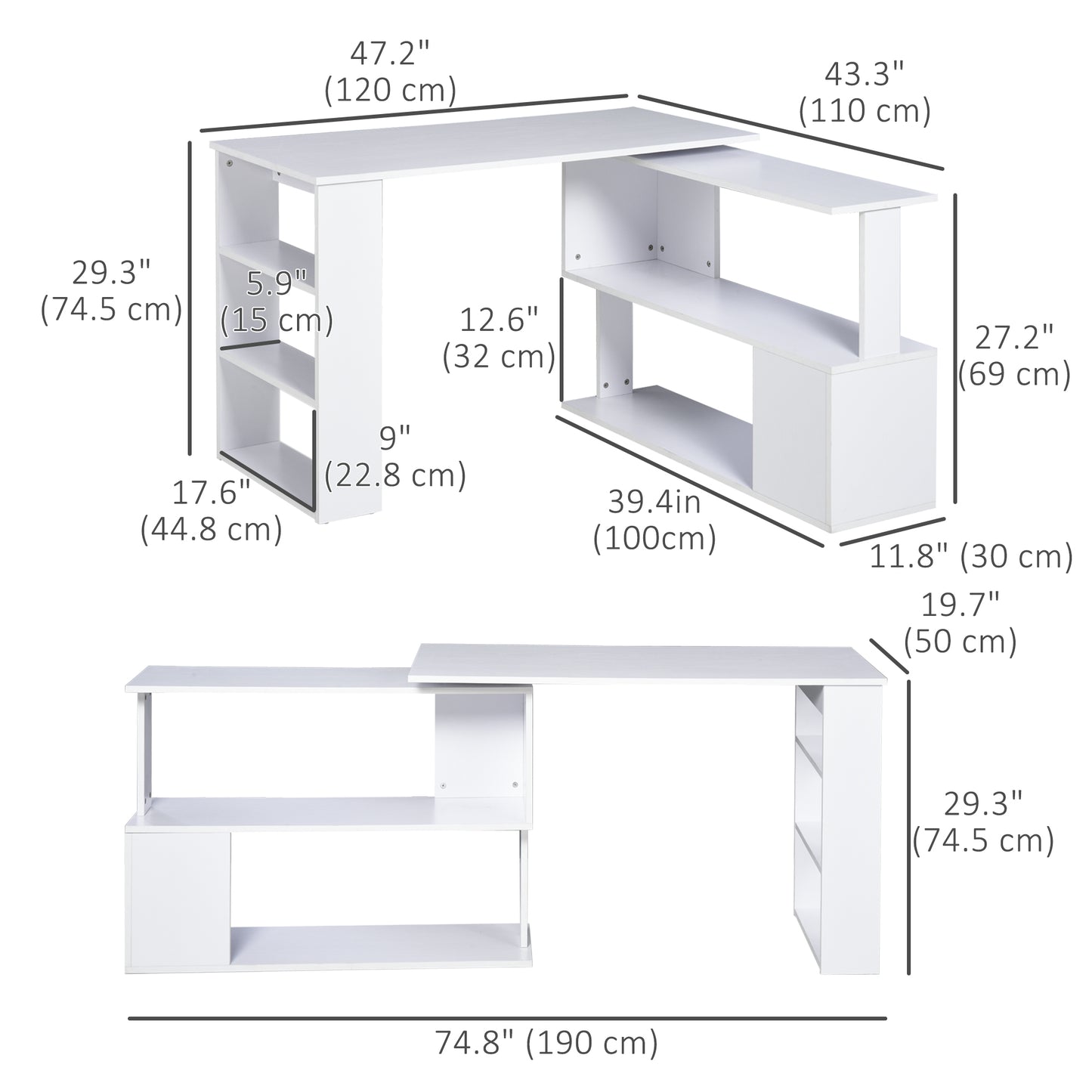 Bureau en L rotatif 360° avec rangement