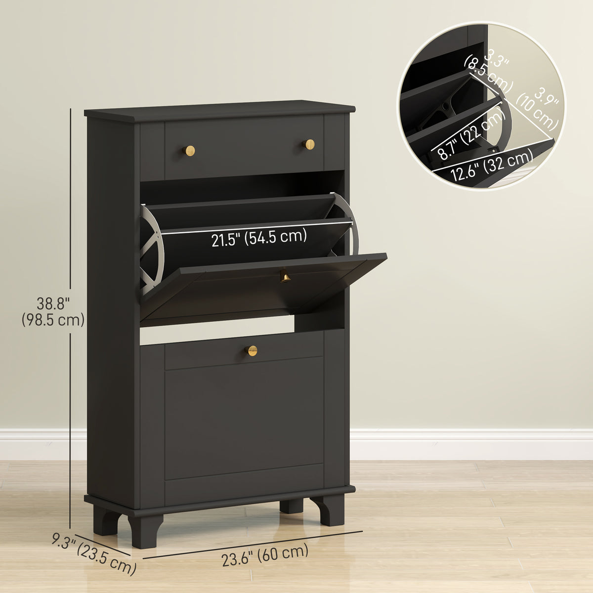 Armoire à chaussures slim 2 tiroirs rabattables 8 paires