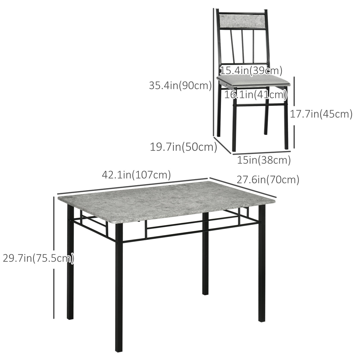 Ensemble salle à manger 5 pièces effet marbre pour 4