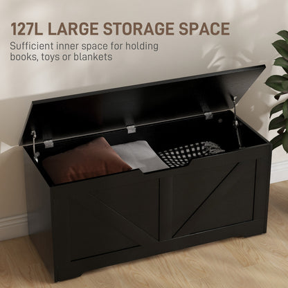 Coffre de rangement spacieux avec charnières sécurisées 100 cm — Grain de bois noir