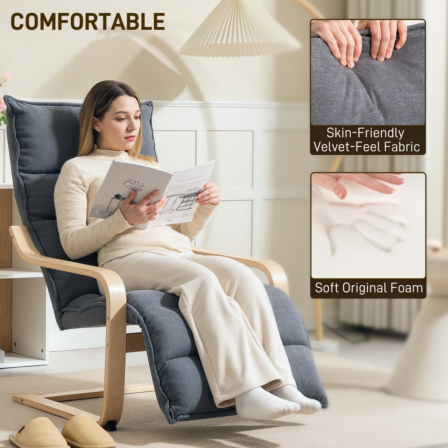 Fauteuil d'appoint velours avec repose-pieds intégré