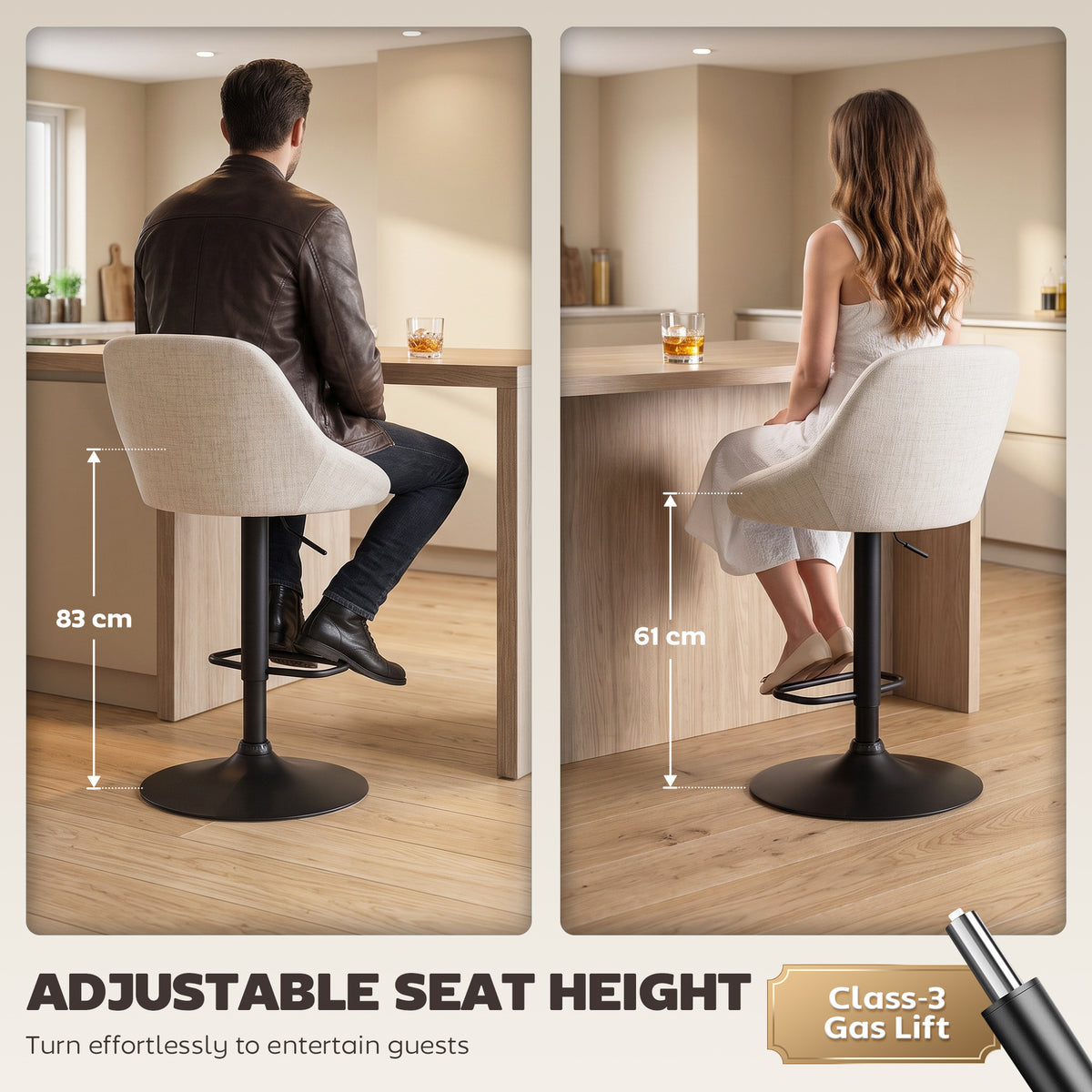 Ensemble de 3 Tabourets de Bar Pivotants Ajustables