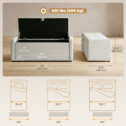 Banc coffre rembourré tissu lin grand format