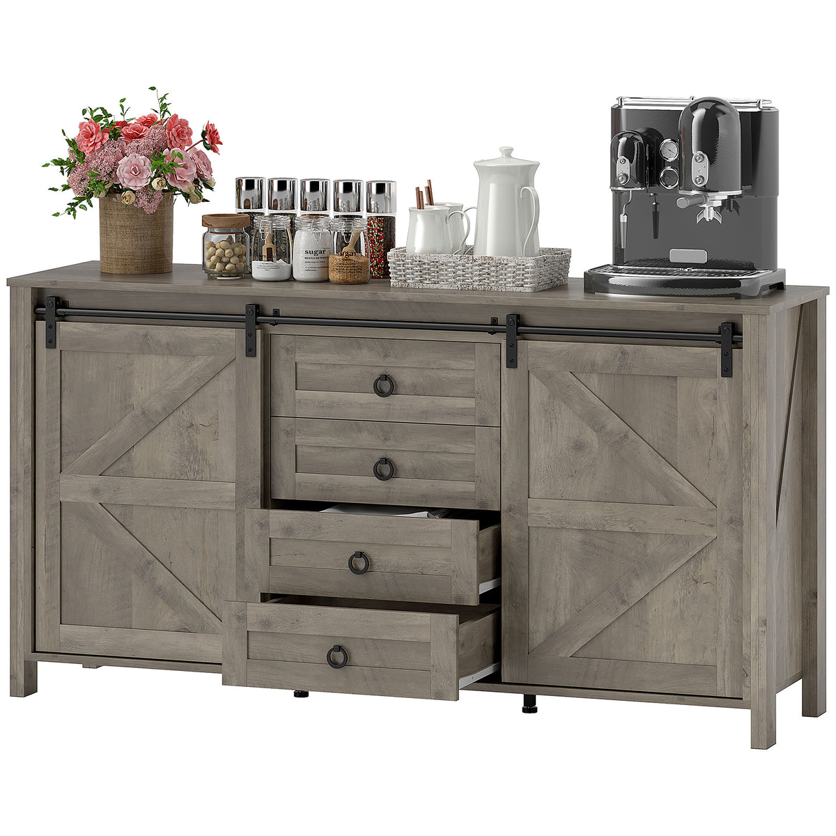 Meuble de buffet style fermette portes coulissantes 152 cm