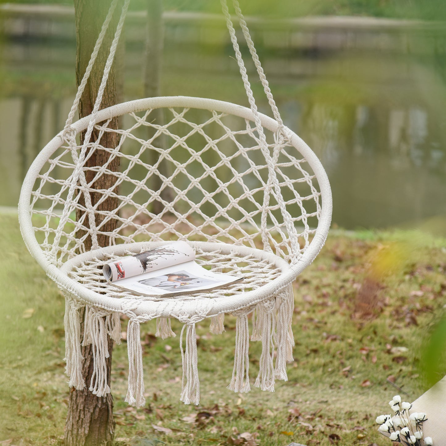Chaise hamac suspendue bohème avec franges