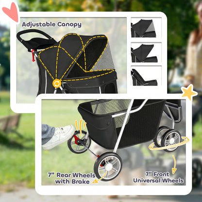 Poussette chien 3 roues pliable avec auvent réglable