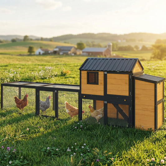Poulailler en bois avec enclos et pondoir