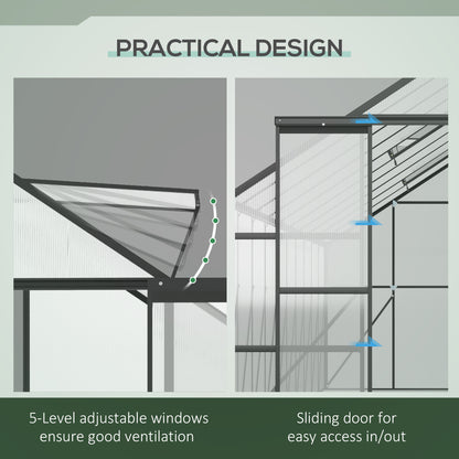  6.1m x 2.4m Aluminum Greenhouse - Sliding Door and Ventilation