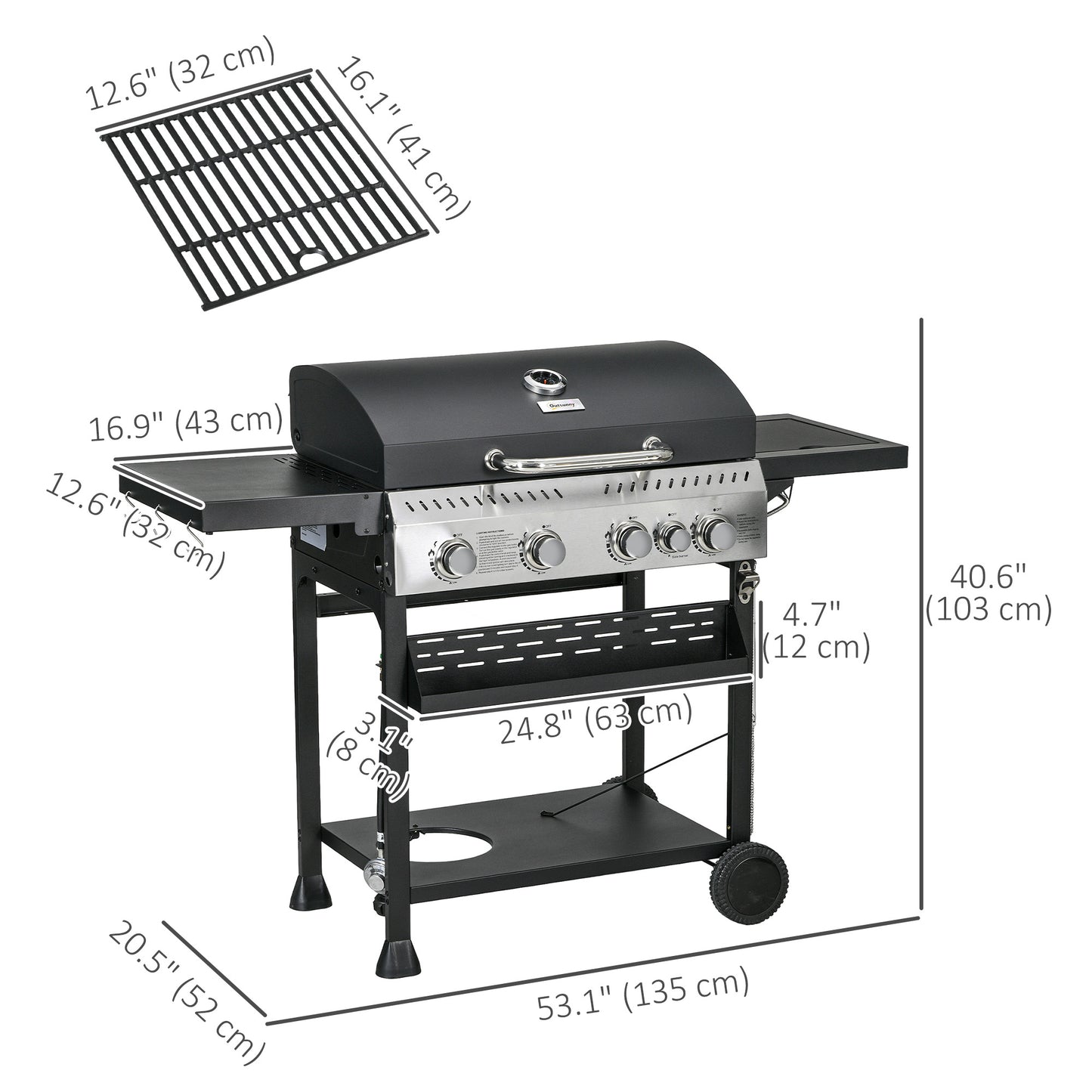 Barbecue au propane 4 brûleurs avec brûleur latéral 40000 BTU