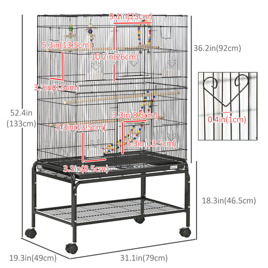 Cage à oiseaux spacieuse avec roulettes et jouets