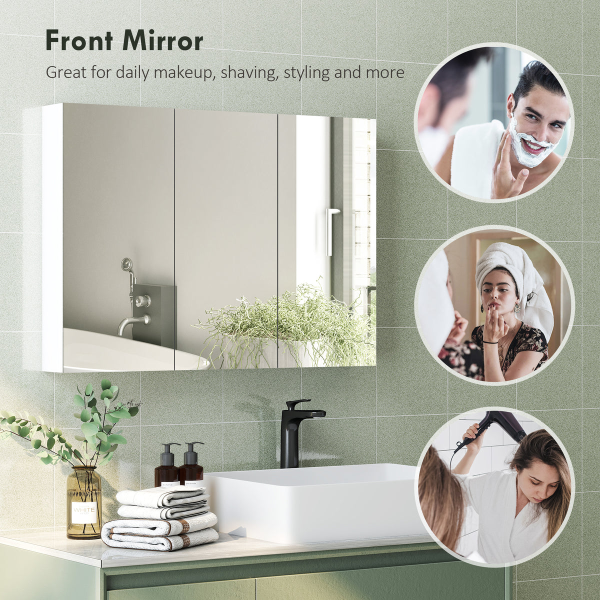 Armoire de salle de bain trois miroirs avec rangement
