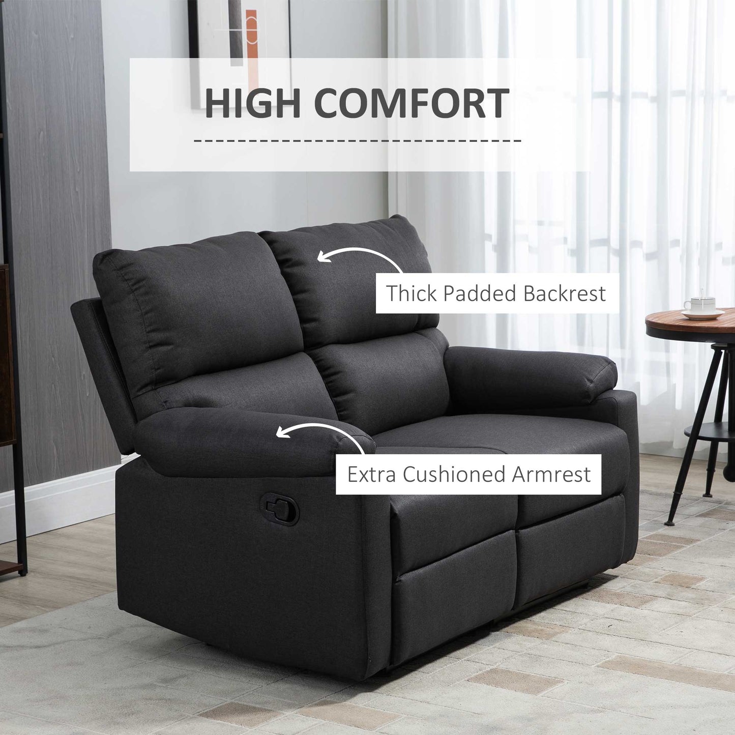 Causeuse inclinable 2 places avec repose-pieds et dossiers divisés