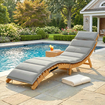Chaise longue pliante en bois d'acacia avec coussin