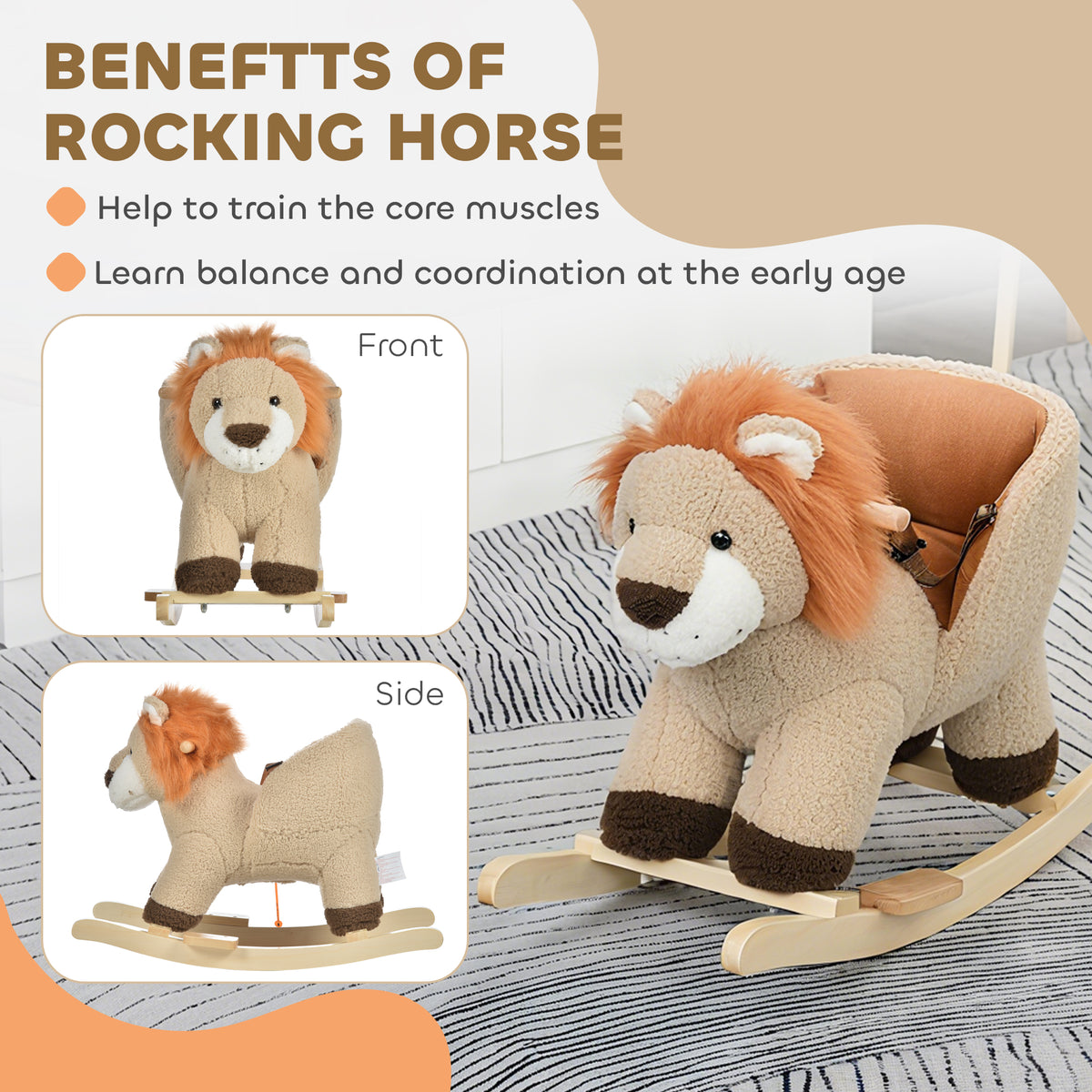 Cheval à bascule pour bébé lion en peluche