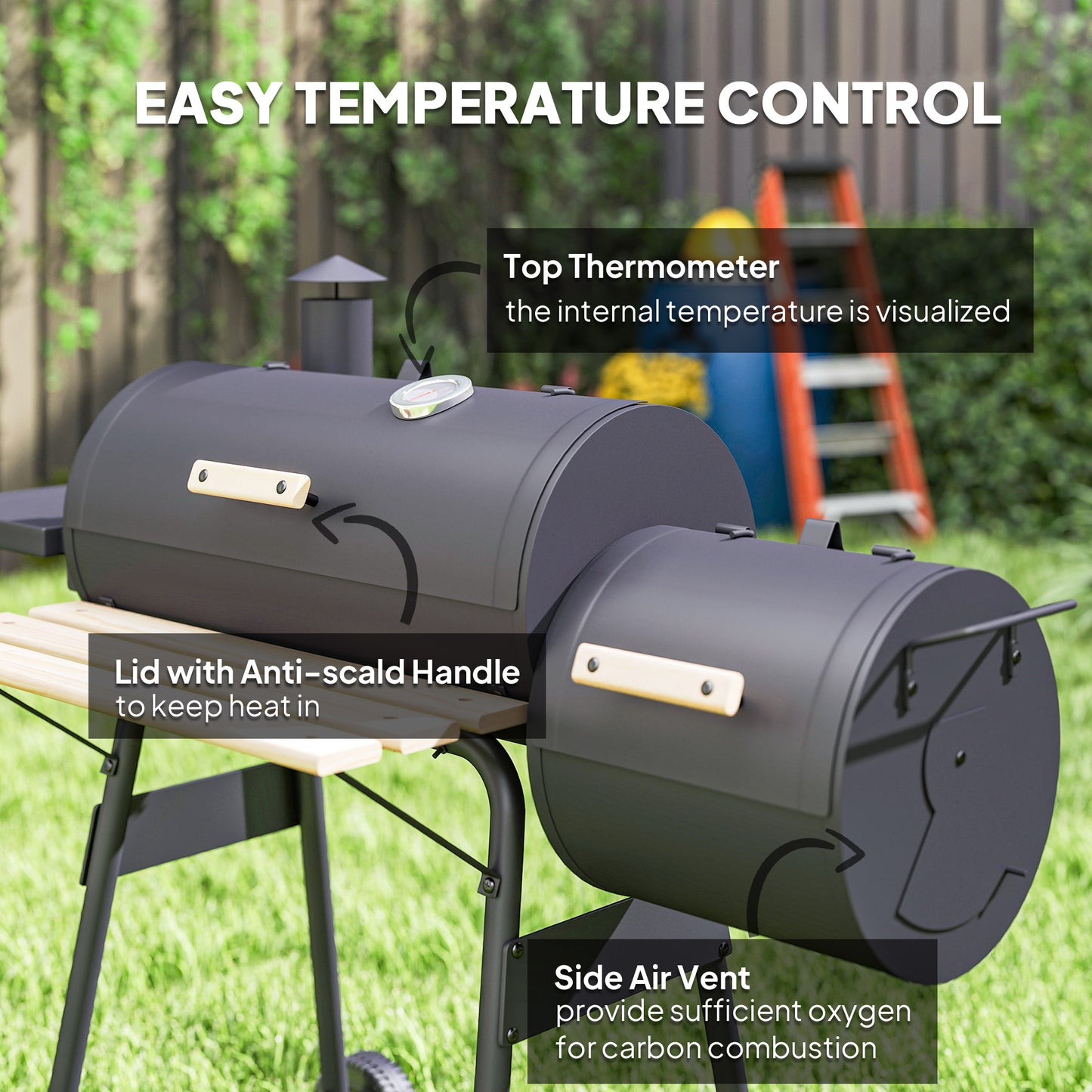 BBQ au charbon avec fumoir offset portable 124cm