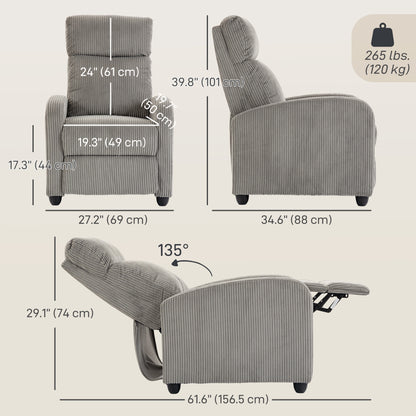Fauteuil inclinable manuel en velours côtelé