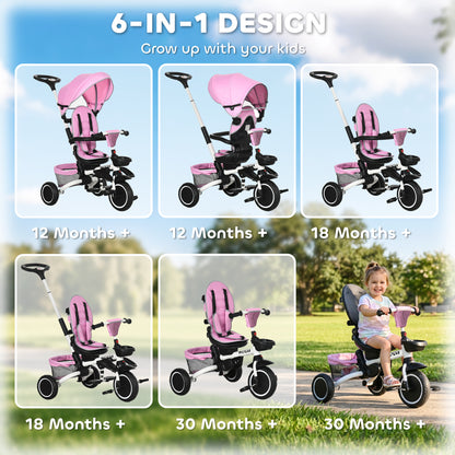 Tricycle évolutif 6-en-1 convertible poussette vélo enfant