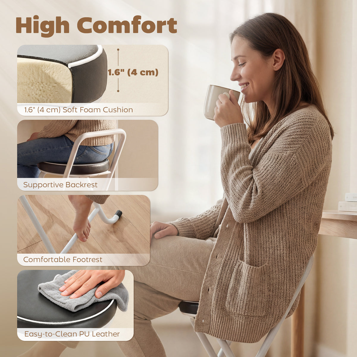 Ensemble tabourets bar pliables – confortables et compacts