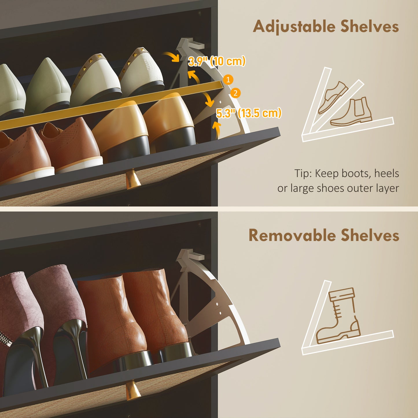 Armoire à chaussures rotin 3 tiroirs 18 paires