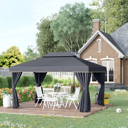 Gazebo de patio double toit avec filet et rideaux