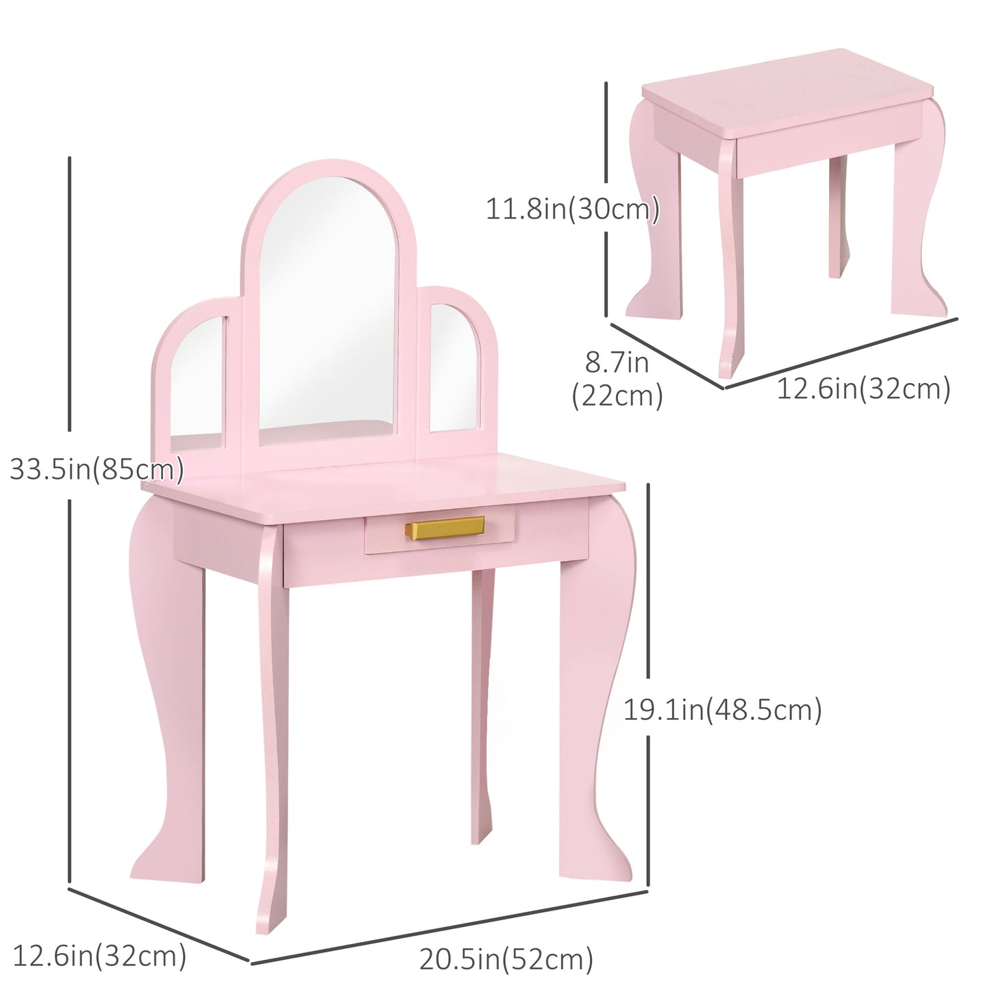 Coiffeuse enfant avec tabouret et miroirs