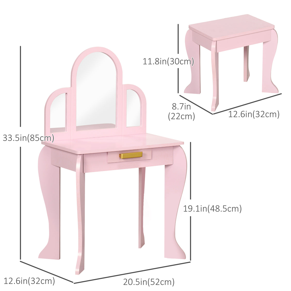 Coiffeuse enfant avec tabouret et miroirs