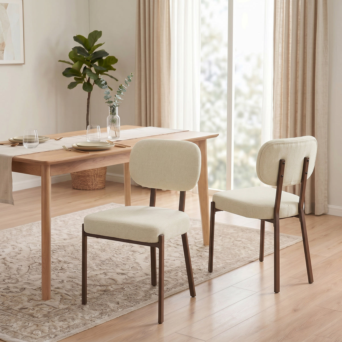 Chaises de cuisine rembourrées lin, ensemble de 2