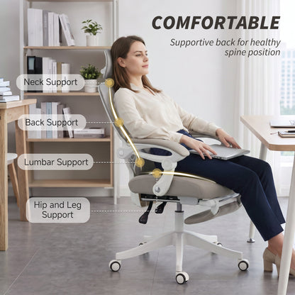 Chaise de bureau ergonomique en mailles avec appui-tête et repose-pieds