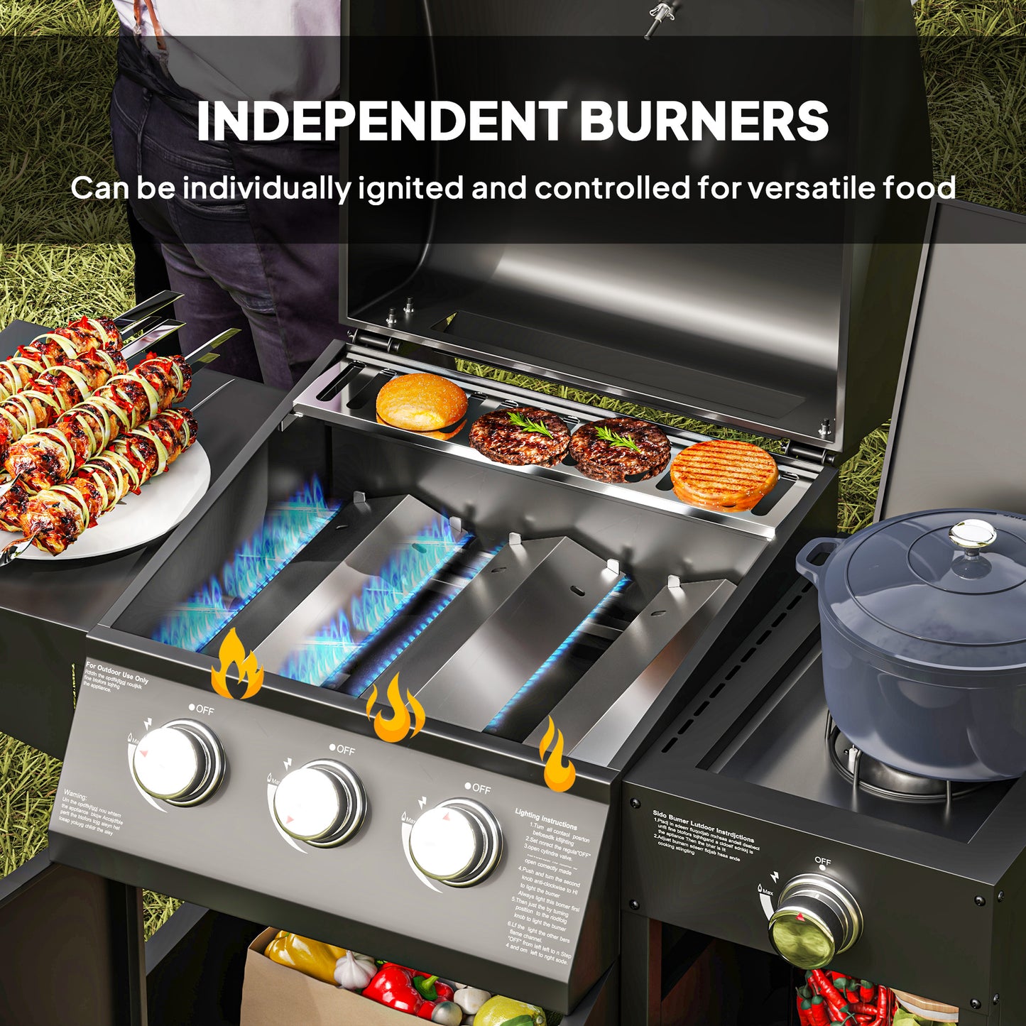 Barbecue à gaz 3 brûleurs avec brûleur latéral
