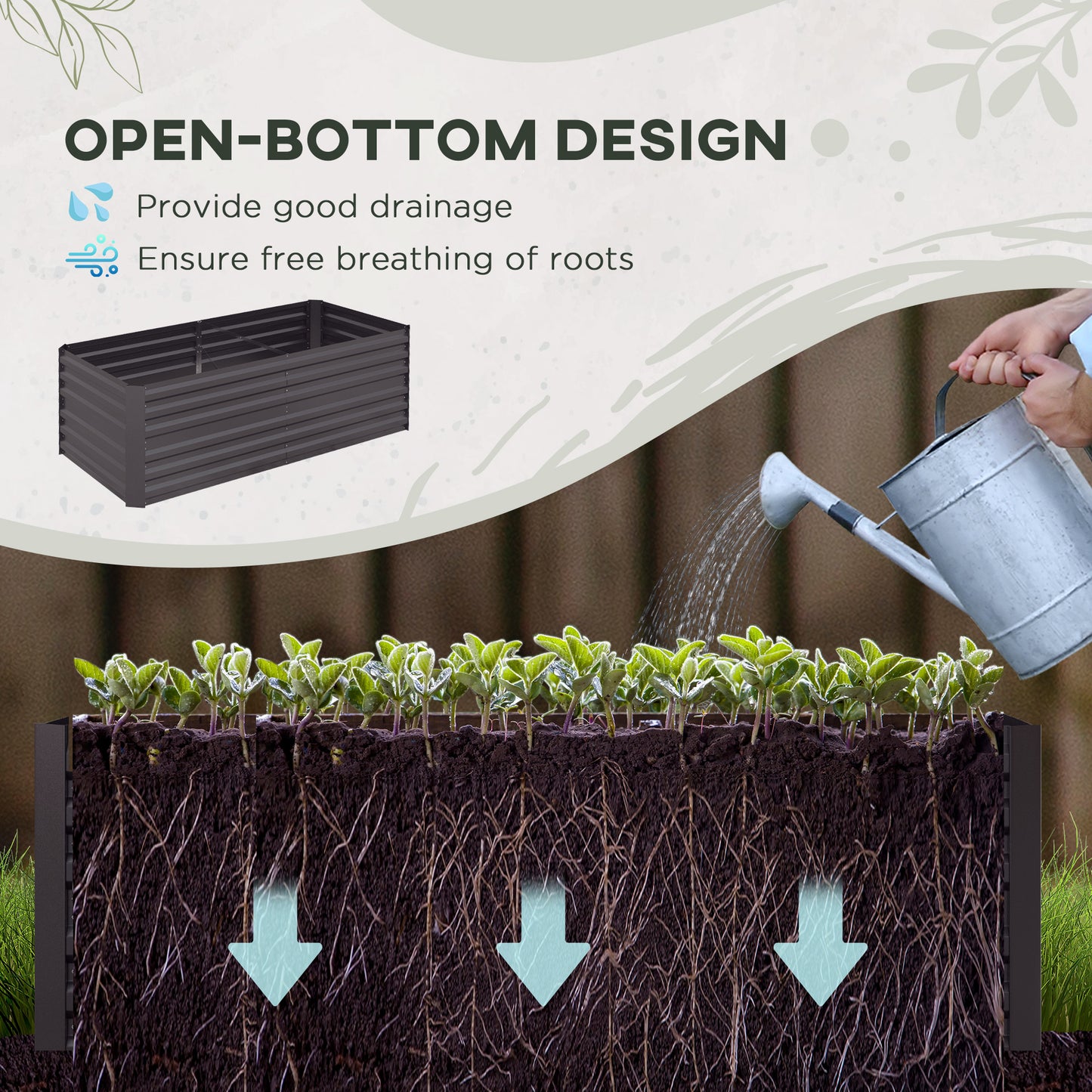 Jardinière surélevée acier galvanisé avec tiges renforcées 180cm