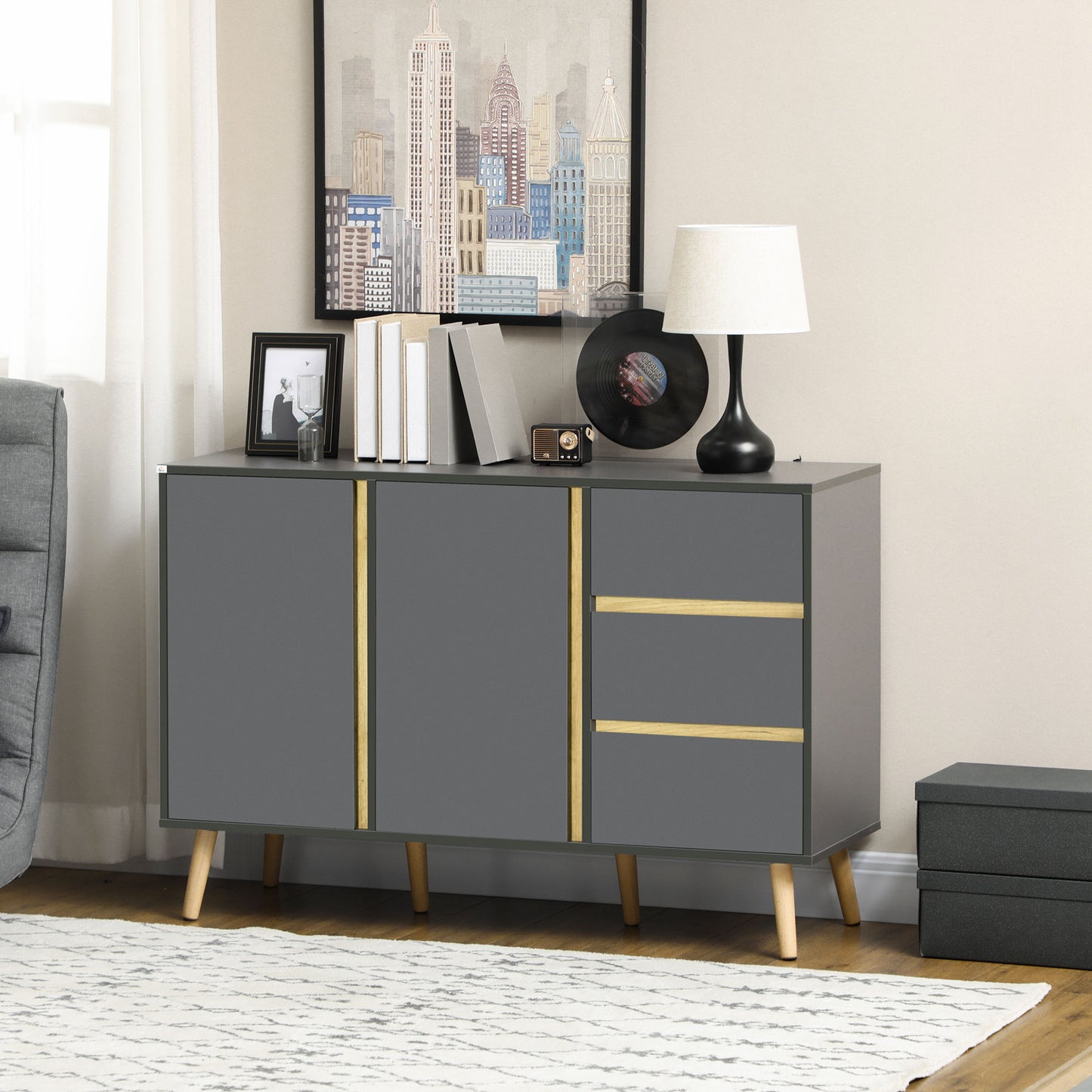 Buffet bahut avec tablettes ajustables — gris foncé