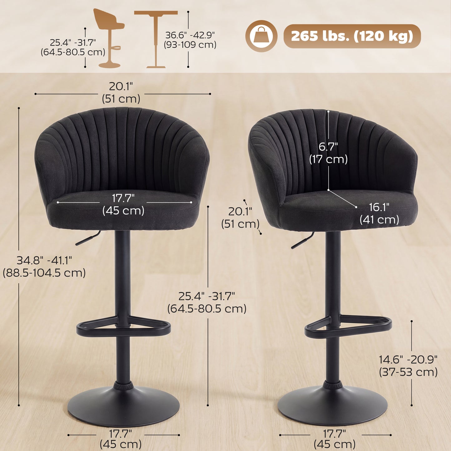 Tabourets de bar pivotants ajustables ensemble de 2