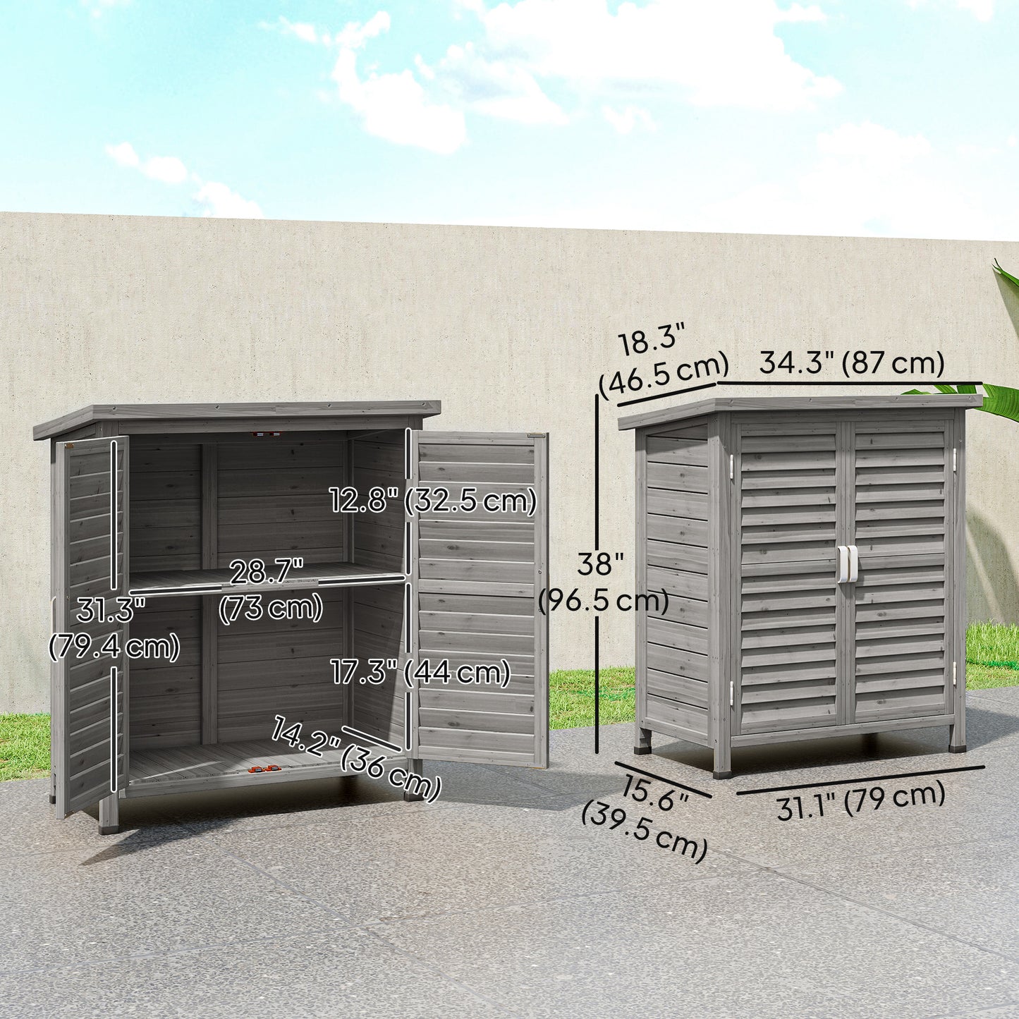 Remise de jardin en bois avec 2 portes et tablettes