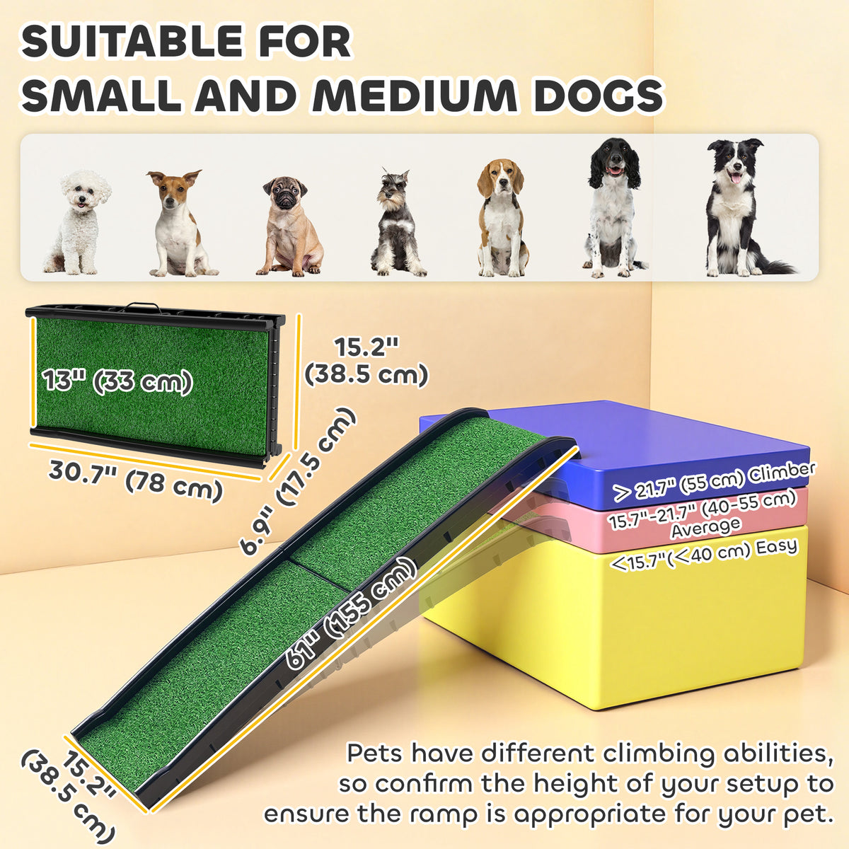Rampe pliable pour chien 150 cm surface gazonnée