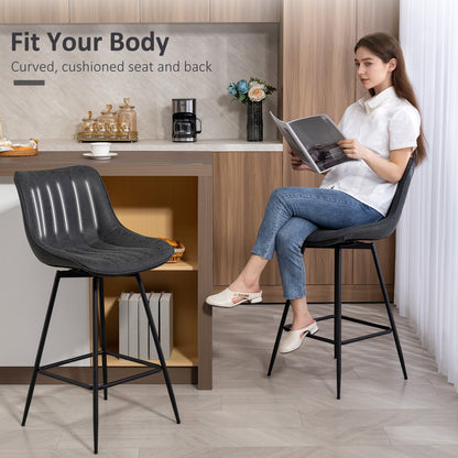 Ensemble 2 tabourets comptoir cuir PU — noir