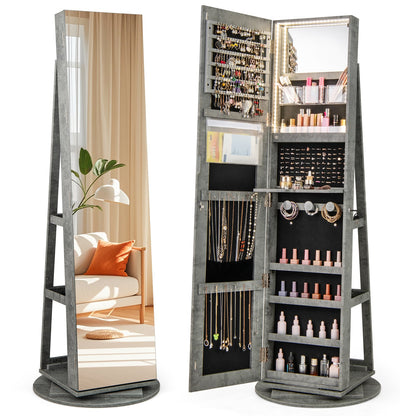 Armoire à bijoux pivotante 360° avec miroir et DEL 3 couleurs