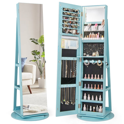 Armoire à bijoux pivotante 360° avec miroir et DEL 3 couleurs