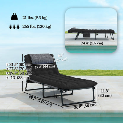 Chaise longue pliante 4 positions avec coussin