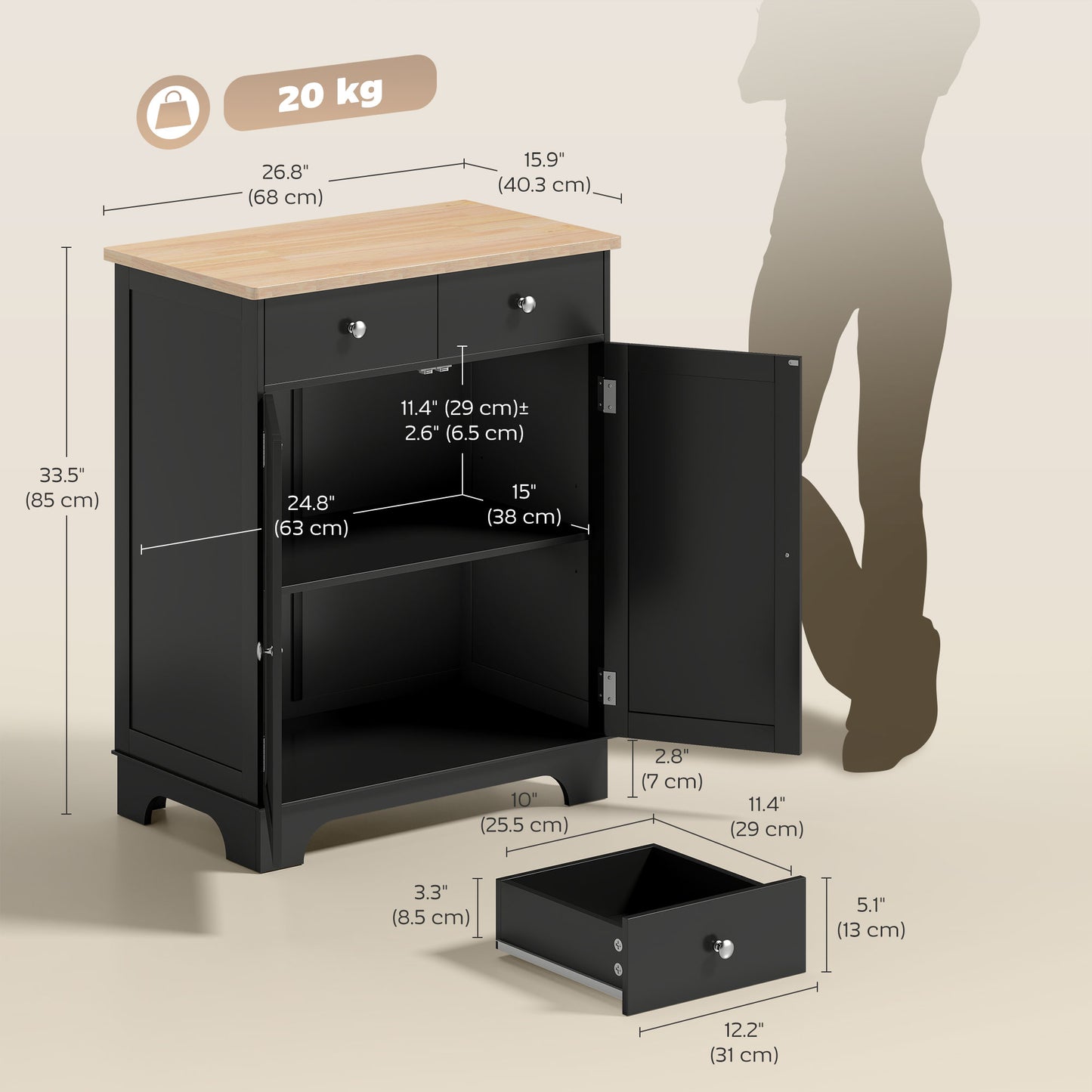 Buffet de cuisine avec tiroirs et étagère ajustable