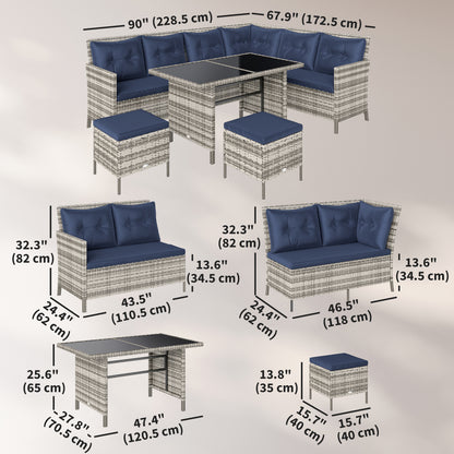 Ensemble de patio sectionnel rotin 6 pièces avec table